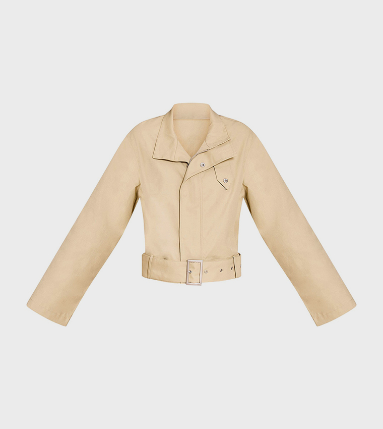 Cropped Belted Biker Jacket
