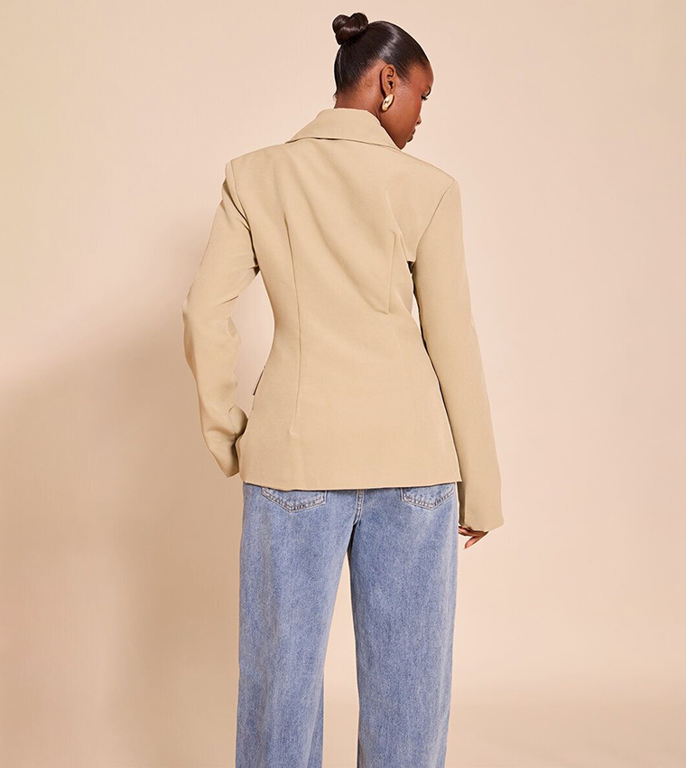 Cinch Waist Lapel Point Detail Blazer