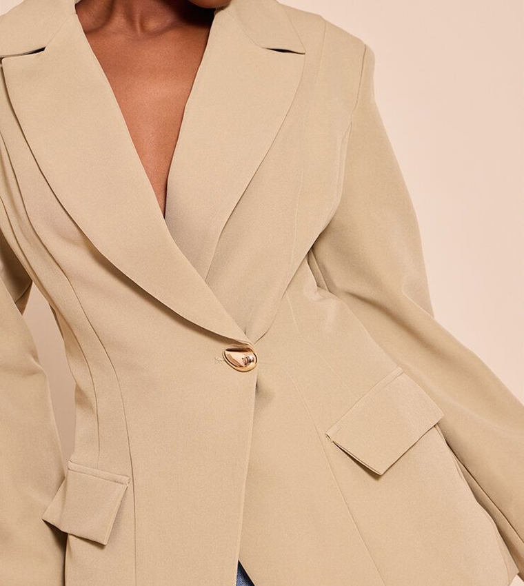 Cinch Waist Lapel Point Detail Blazer