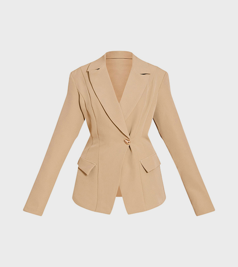 Cinch Waist Lapel Point Detail Blazer