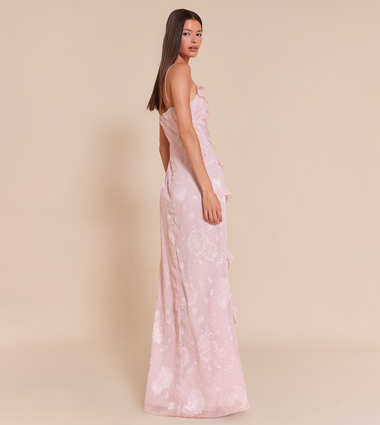 Floral Embroidered Frill Maxi Dress