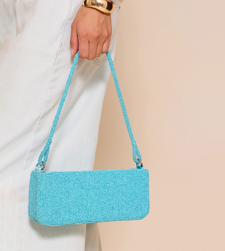 Aqua Micro Beaded Shoulder Bag