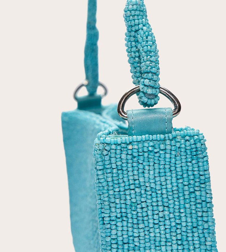 Aqua Micro Beaded Shoulder Bag
