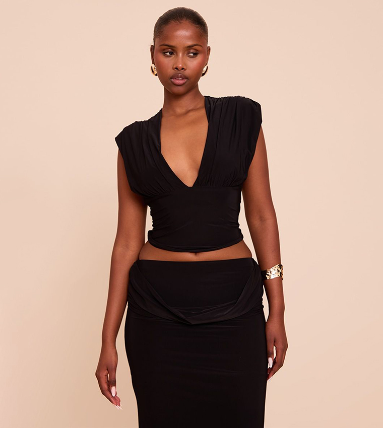 Double Layer Slinky Drape Plunge Crop Top