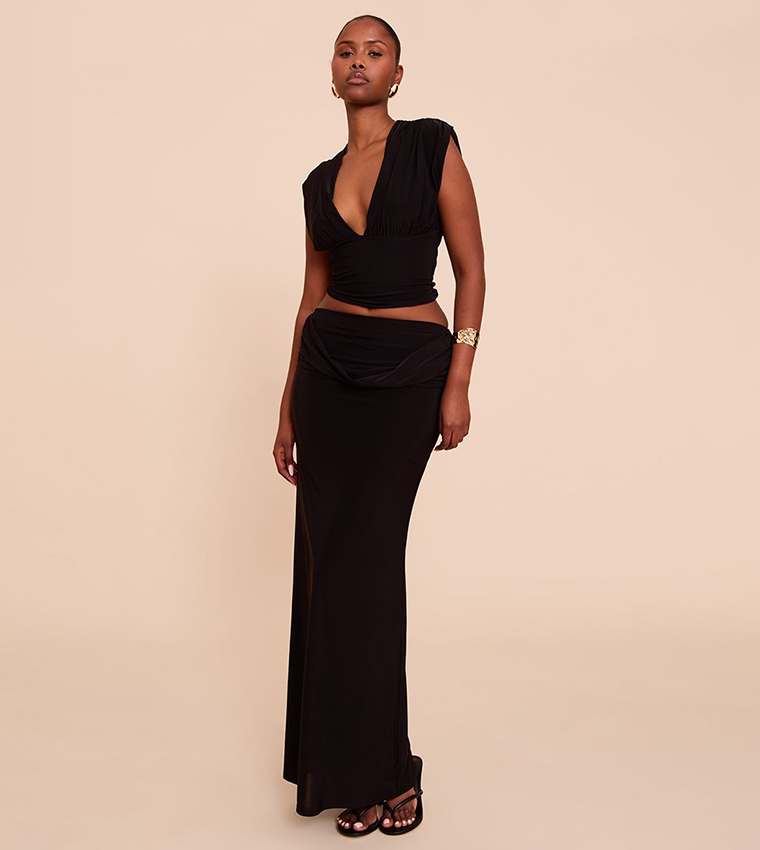 Double Layer Slinky Drape Plunge Crop Top