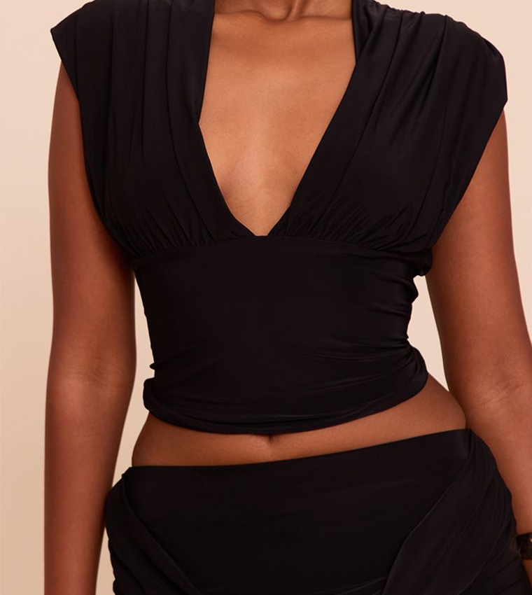 Double Layer Slinky Drape Plunge Crop Top