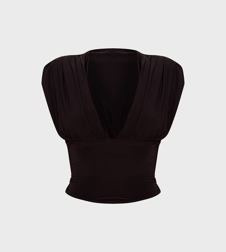 Double Layer Slinky Drape Plunge Crop Top
