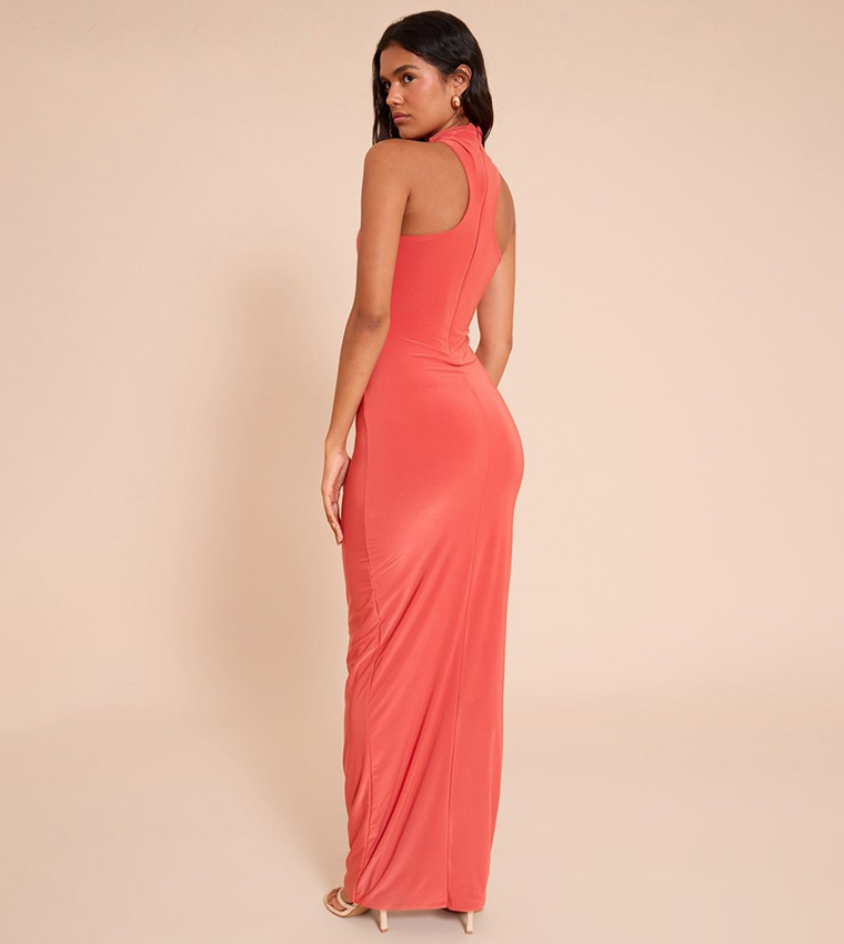Slinky Halterneck Trim Detail Maxi Dress