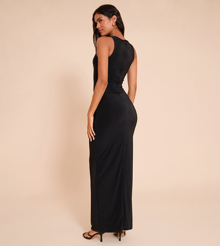 Slinky Gold Trim Sleeveless Maxi Dress
