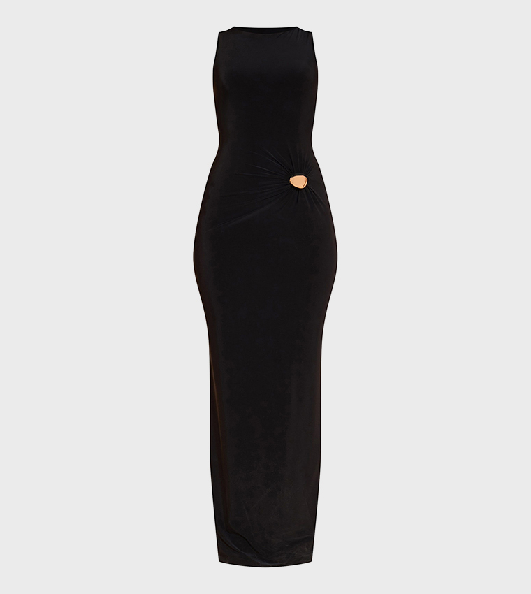 Slinky Gold Trim Sleeveless Maxi Dress