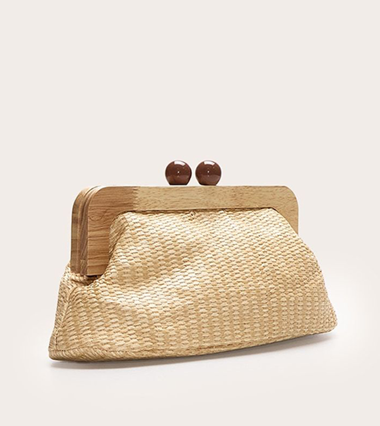 Raffia Clutch Bag with Tortoiseshell Detail