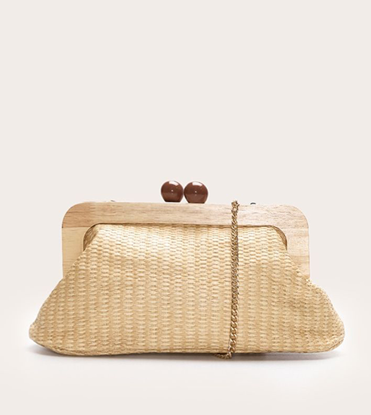 Raffia Clutch Bag with Tortoiseshell Detail