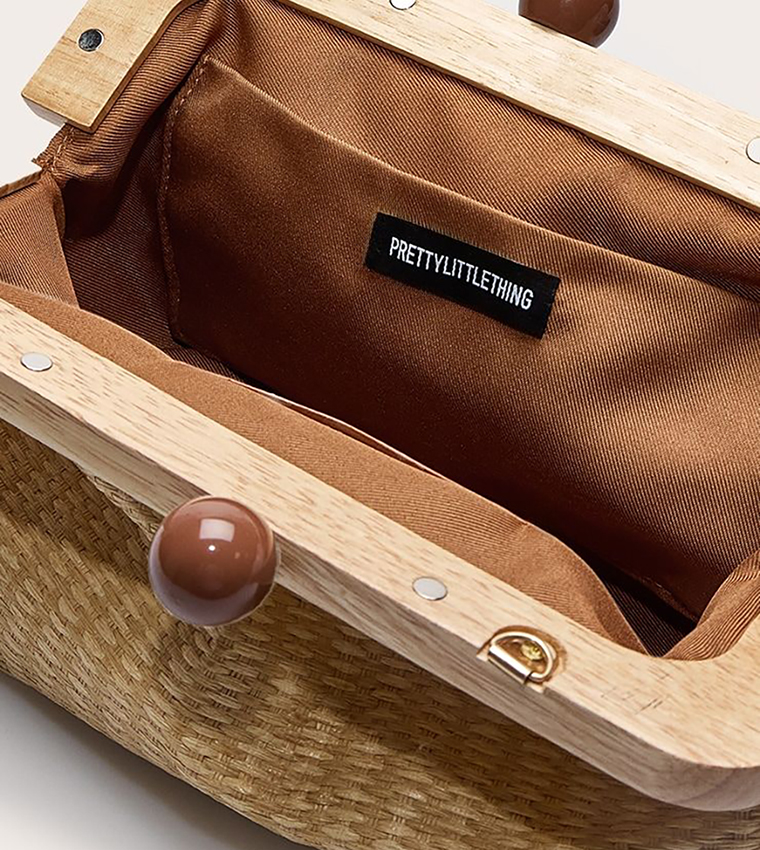 Raffia Clutch Bag with Tortoiseshell Detail