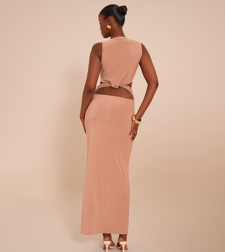 Double Layer Slinky Plunge Cut-Out Maxi Dress