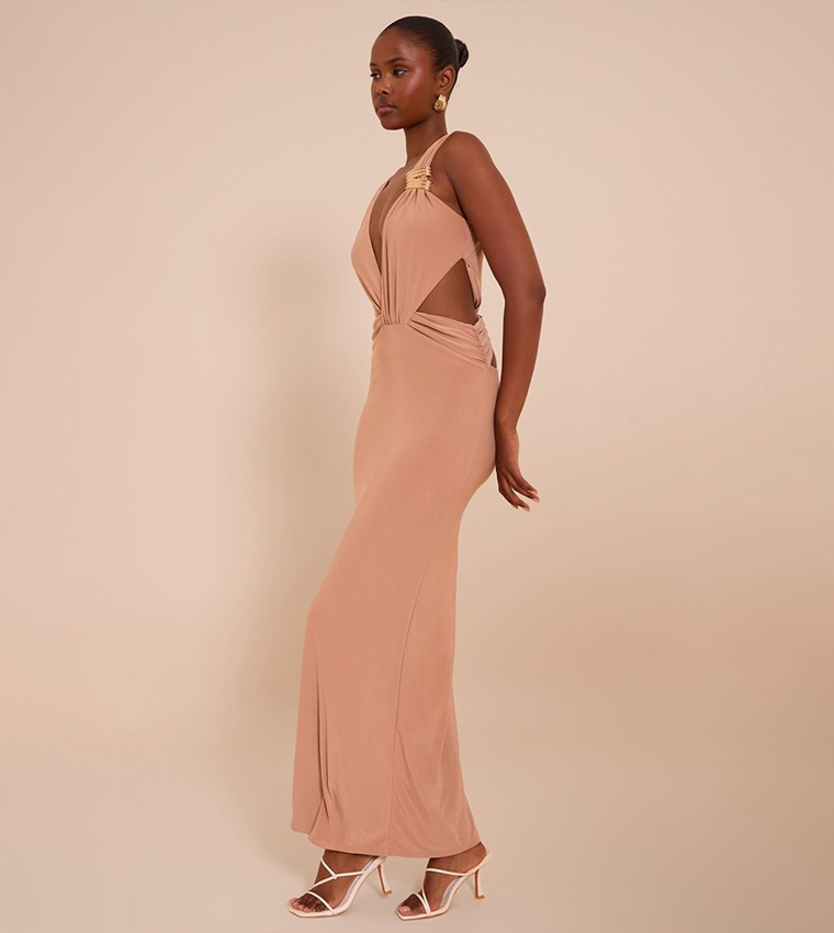 Double Layer Slinky Plunge Cut-Out Maxi Dress