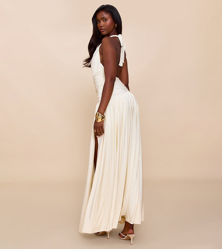 Double Layer Slinky Ruched Maxi Dress
