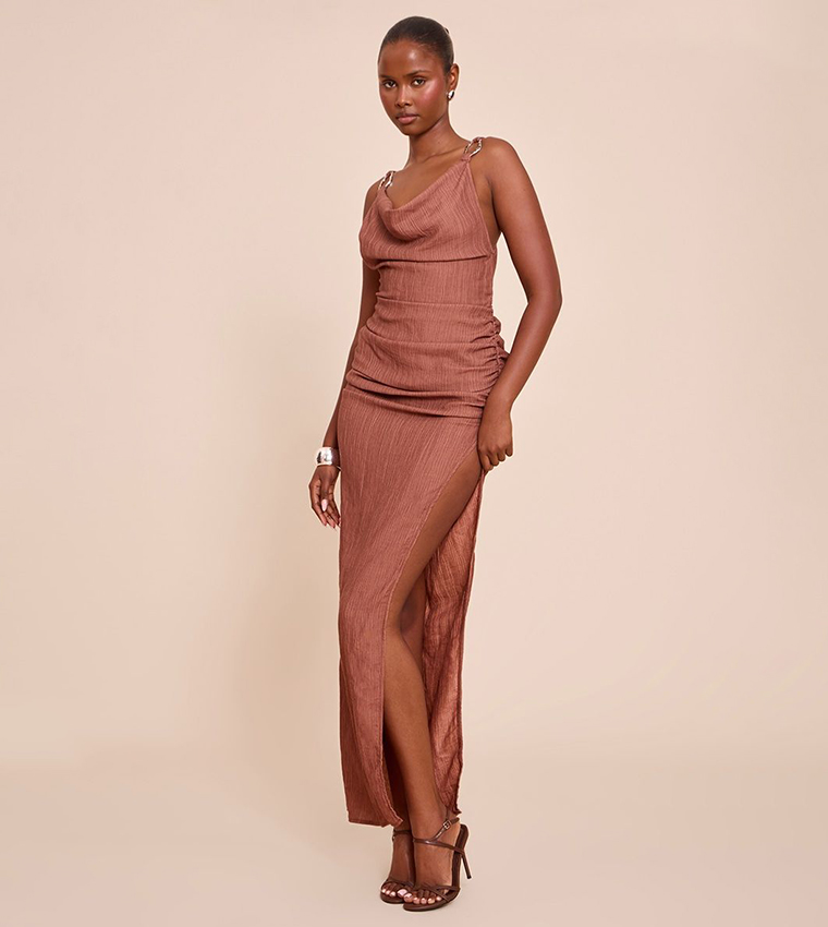 Textured Trim Detail Maxi Dress