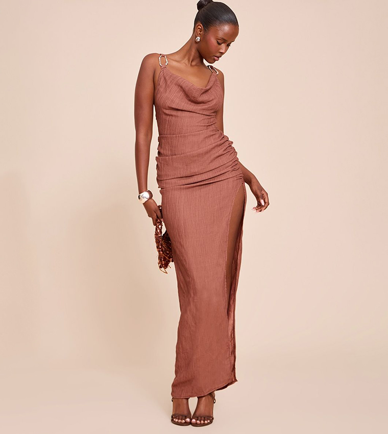 Textured Trim Detail Maxi Dress