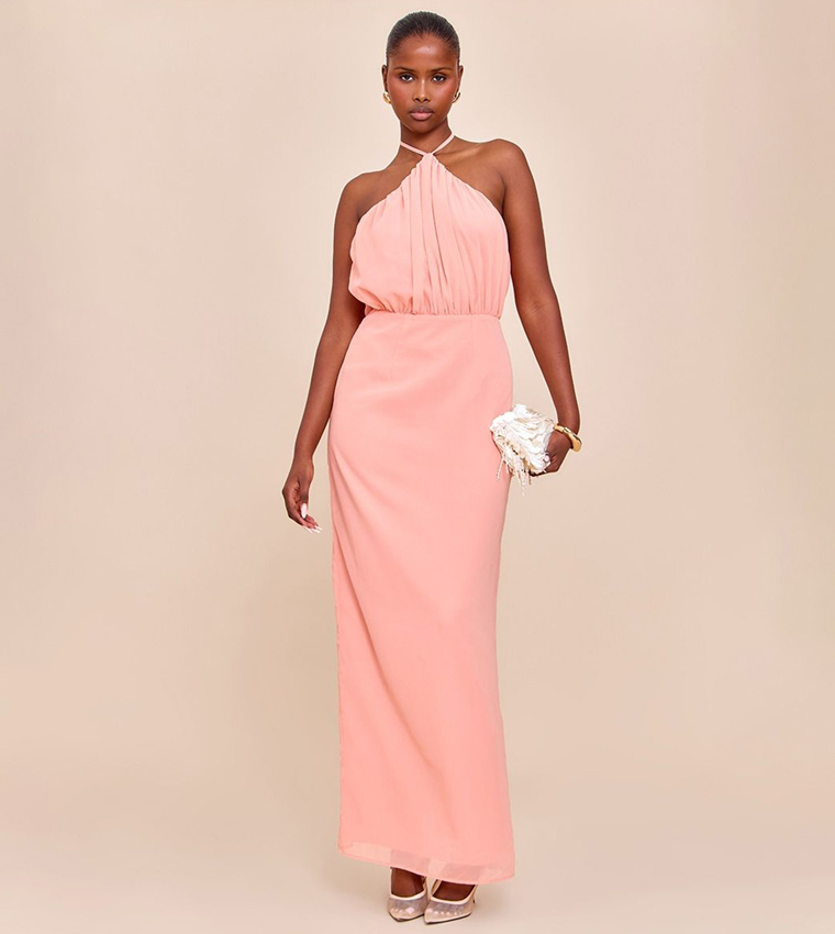 Chiffon Halter Neck Maxi Dress