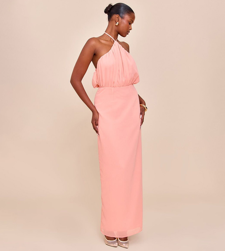 Chiffon Halter Neck Maxi Dress