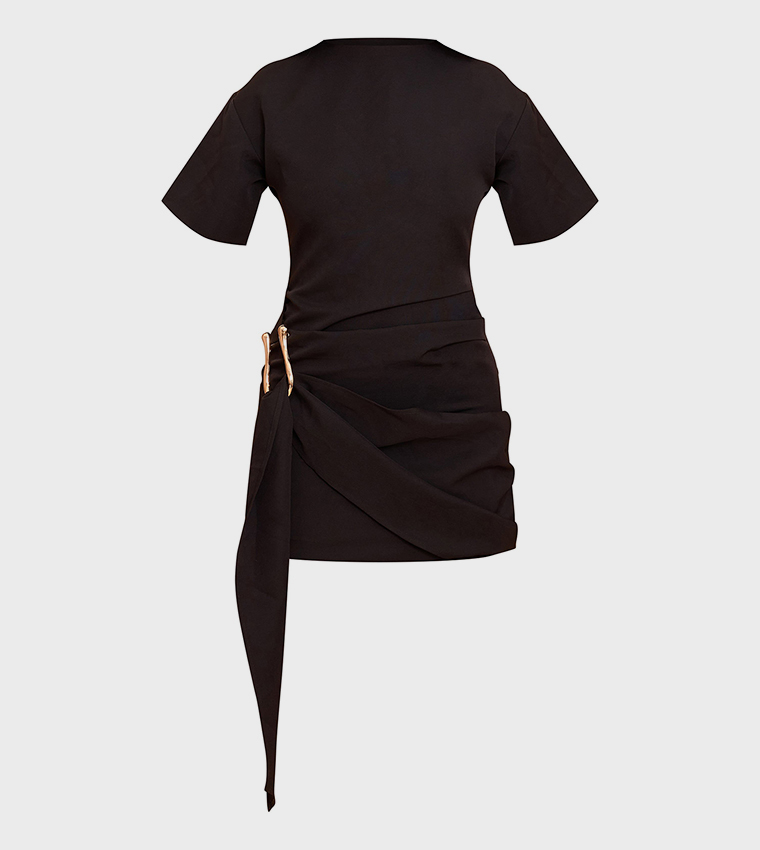 Short Sleeves Trim Wrap Mini Dress