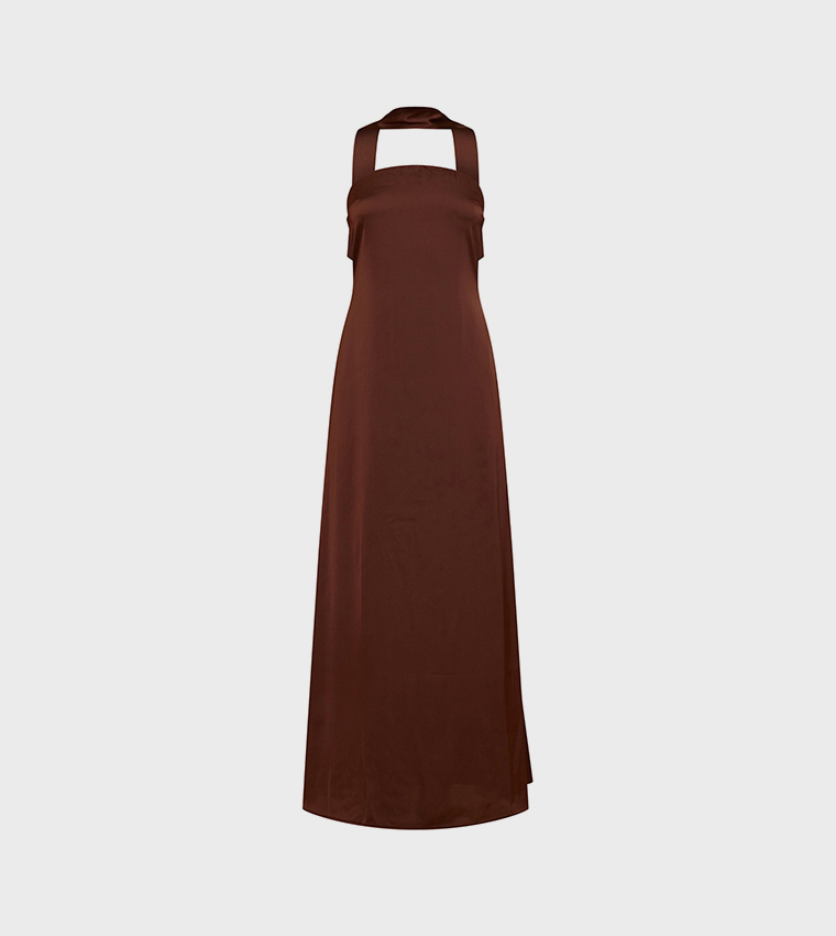 Satin Strapless Scarf Detail Maxi Dress