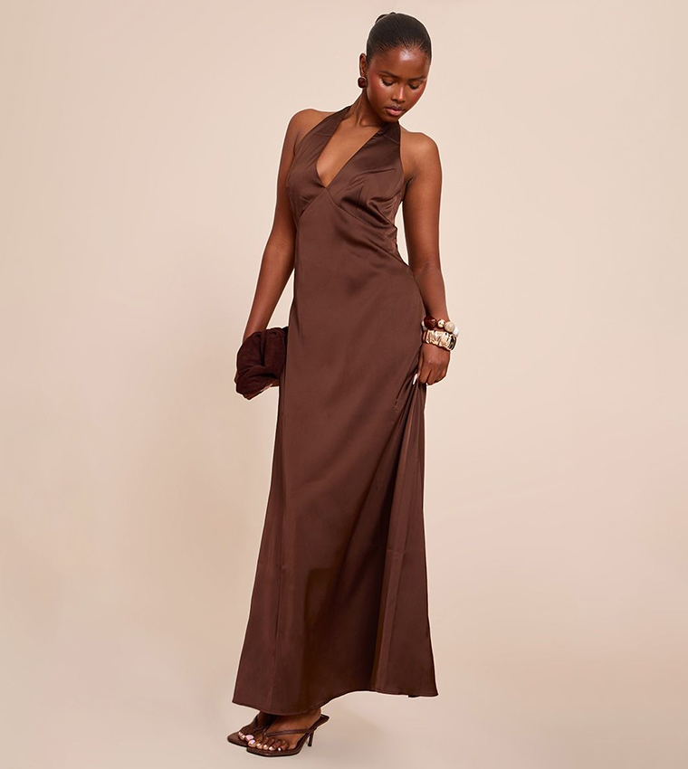 فستان ماكسي ساتان بياقة V