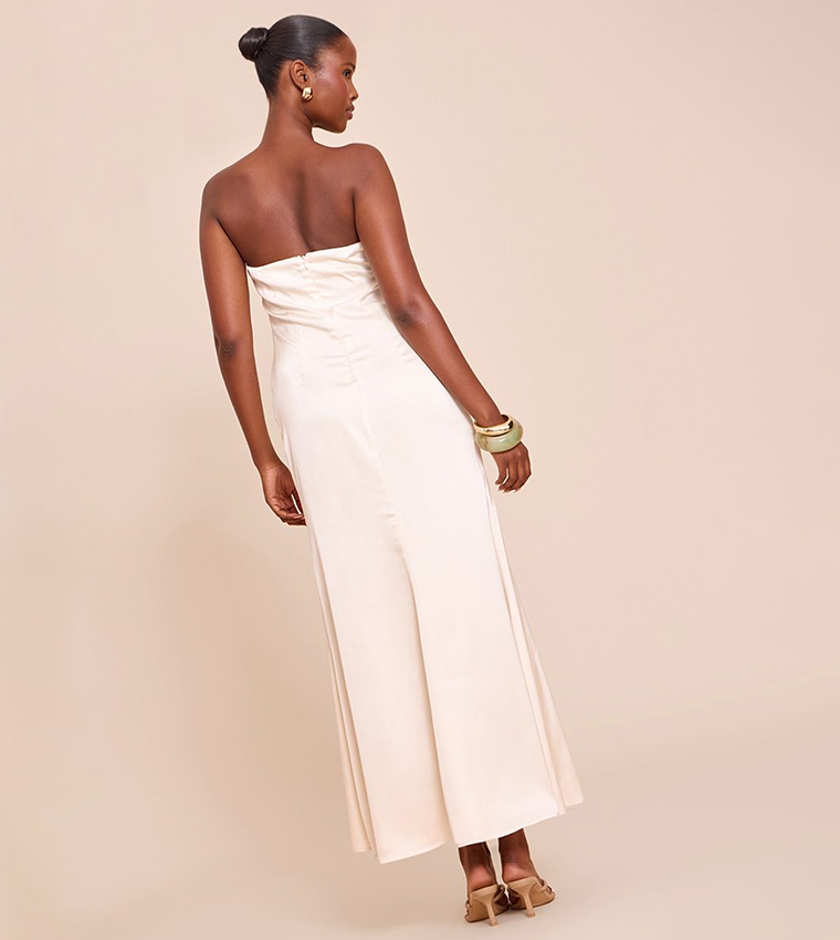 Solid Satin Strapless Maxi Dress