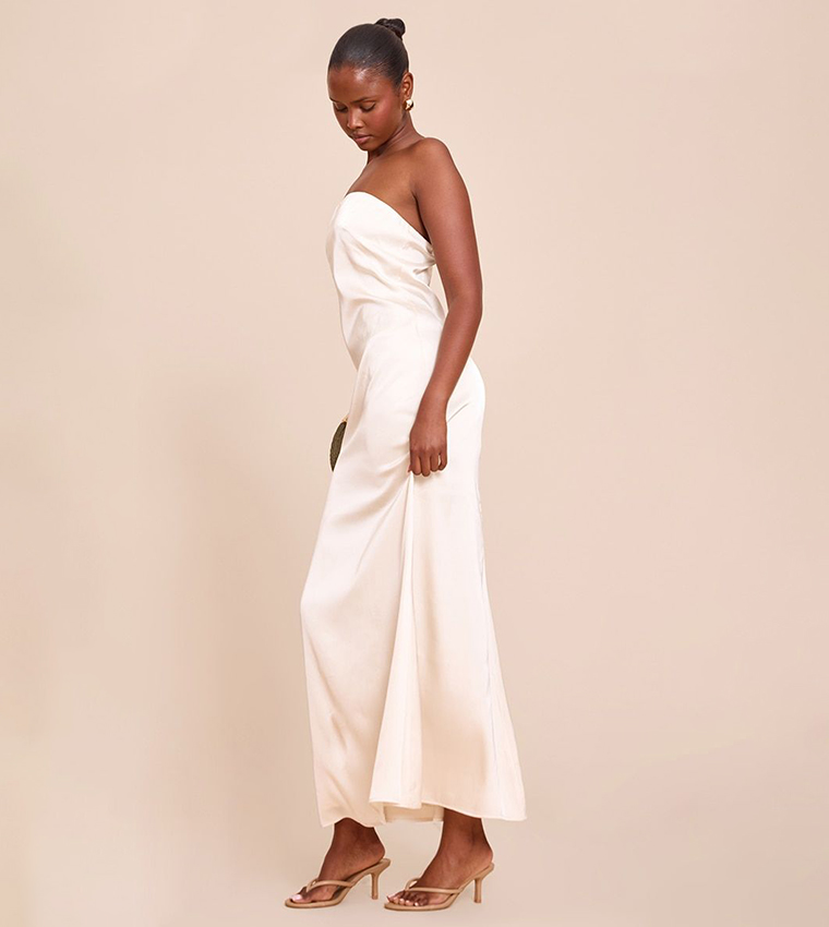 Solid Satin Strapless Maxi Dress