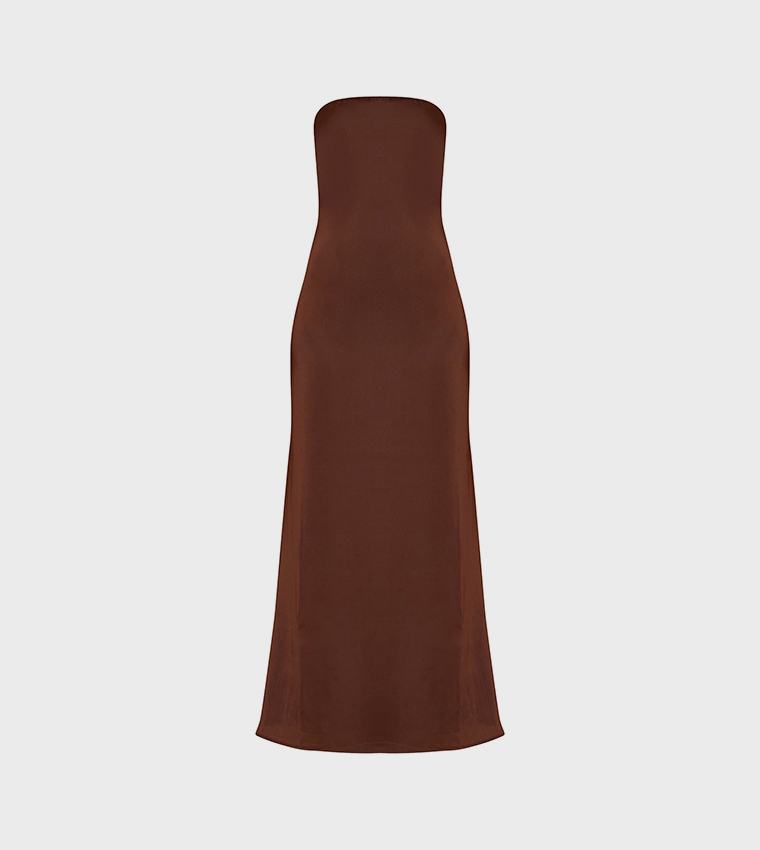Solid Satin Strapless Maxi Dress