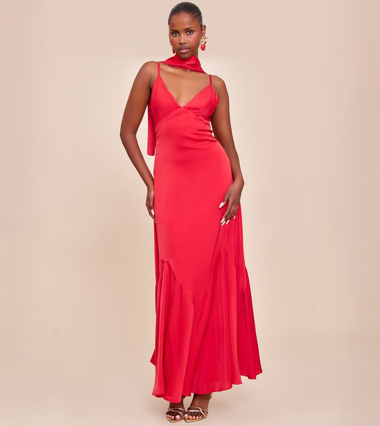 Satin V-Neck Maxi Dress