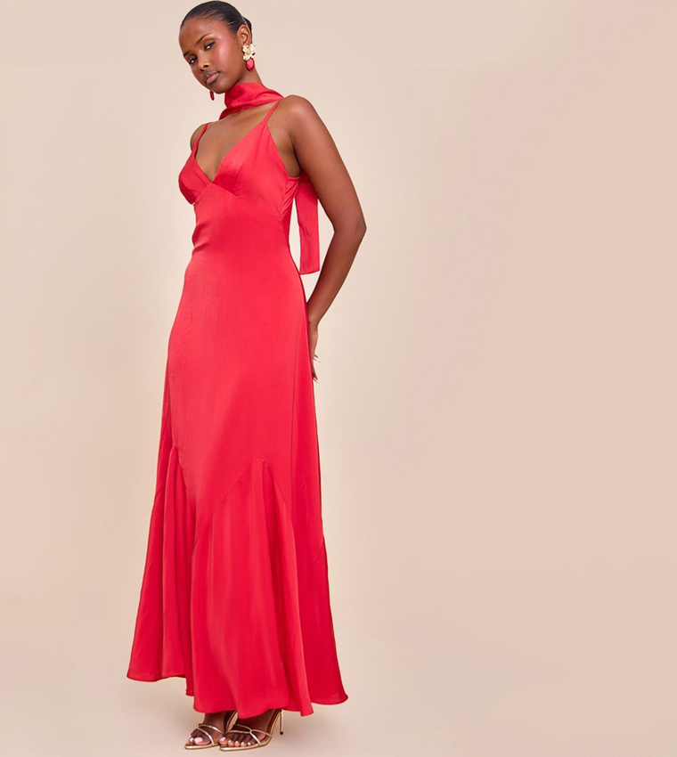 Satin V-Neck Maxi Dress