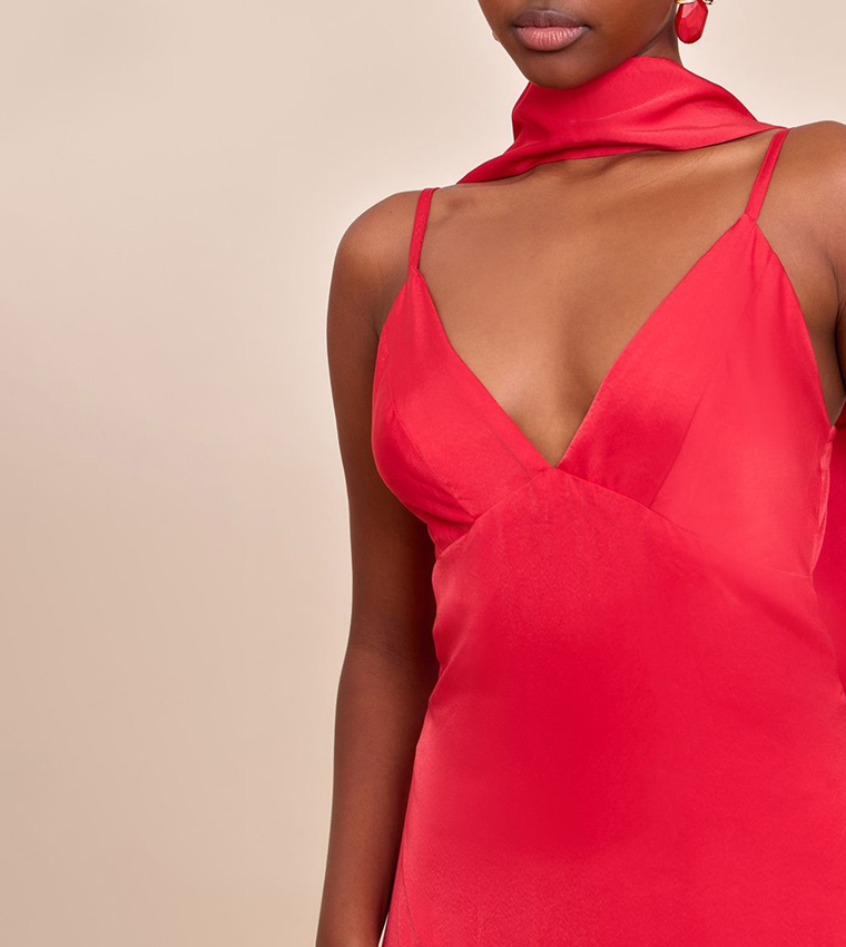 Satin V-Neck Maxi Dress