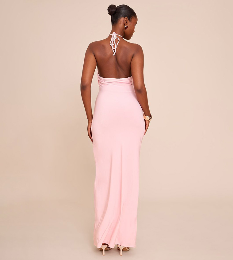 Slinky Halterneck Draped Detail Maxi Dress