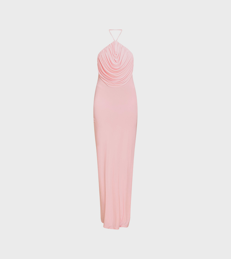 Slinky Halterneck Draped Detail Maxi Dress