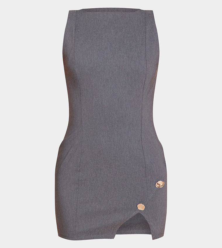 Stretch Woven Trim Detail Bodycon Dress