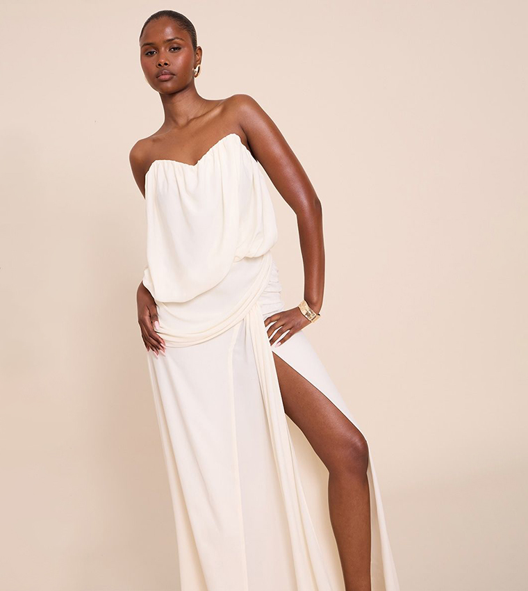 Wired Strapless Drape Maxi Dress