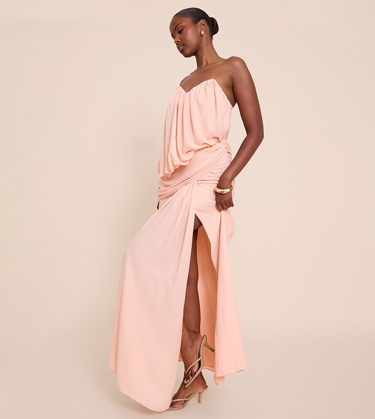 Wired Strapless Drape Maxi Dress