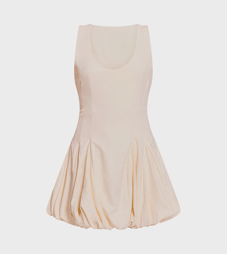 Textured Scoop Neck Puffball Mini Dress
