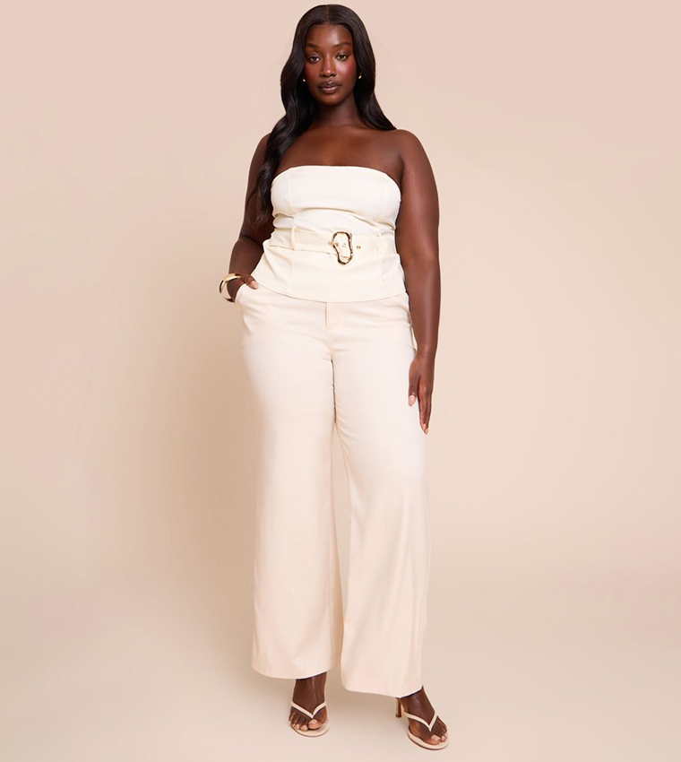 Curve Woven Belted Trim Detail Bandeau Top