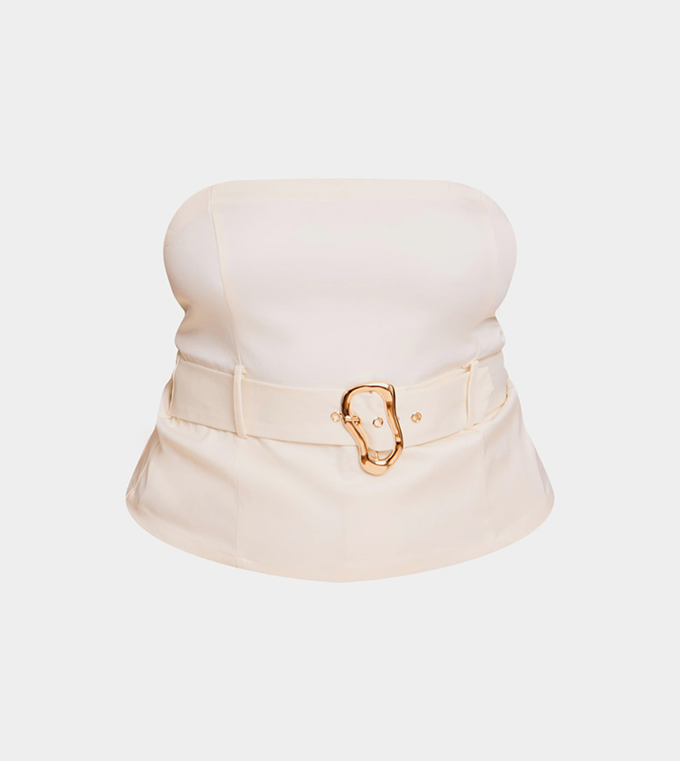 Curve Woven Belted Trim Detail Bandeau Top