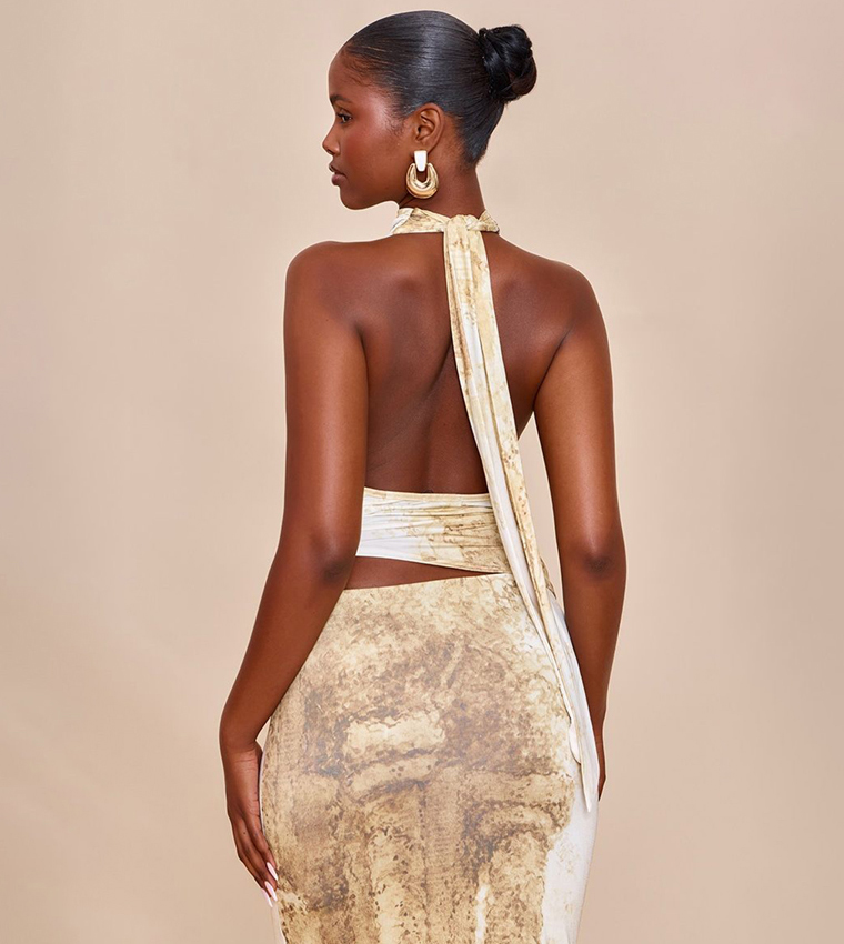 Print Slinky Tie Back Halterneck Top