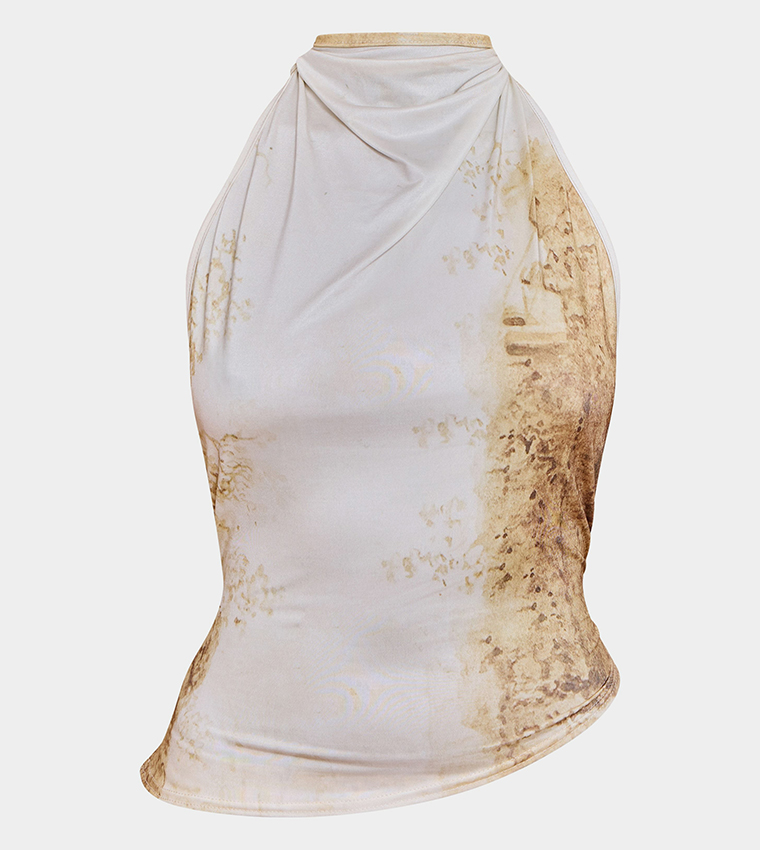 Print Slinky Tie Back Halterneck Top