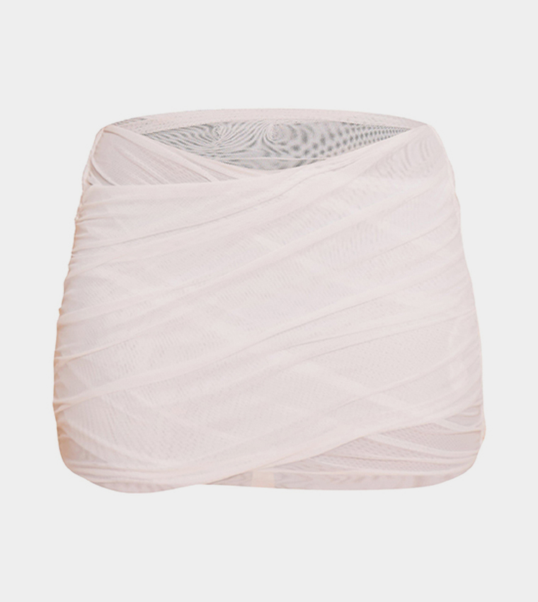 High Waist Mesh Ruched Mini Skirt
