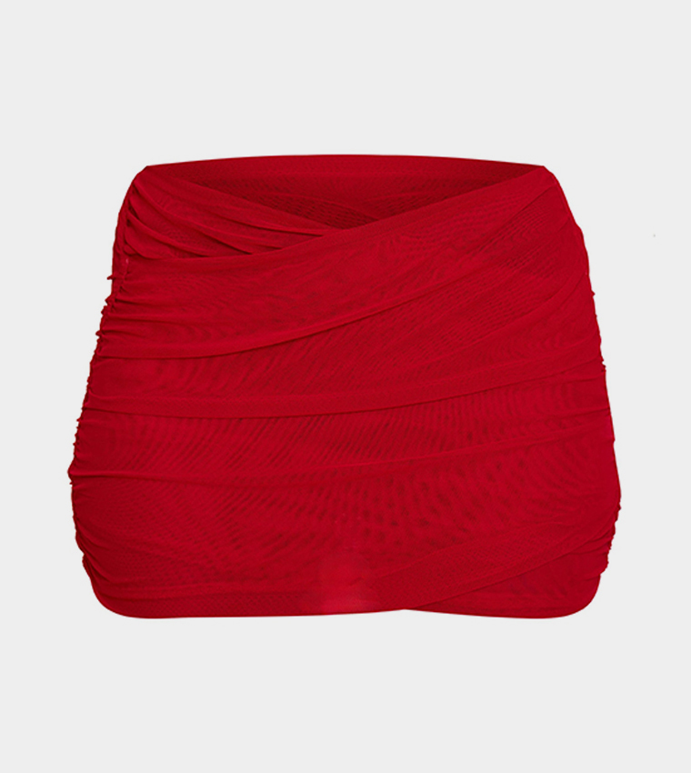 High Waist Mesh Ruched Mini Skirt