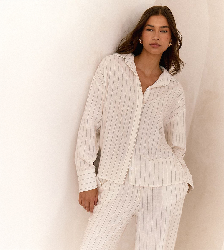 Pinstriped Oversized Long Sleeves Shirt