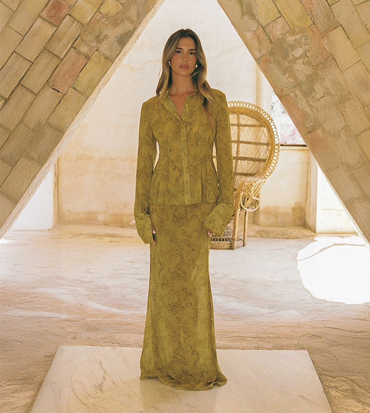 تنورة ماكسي شيفون بطبعة 