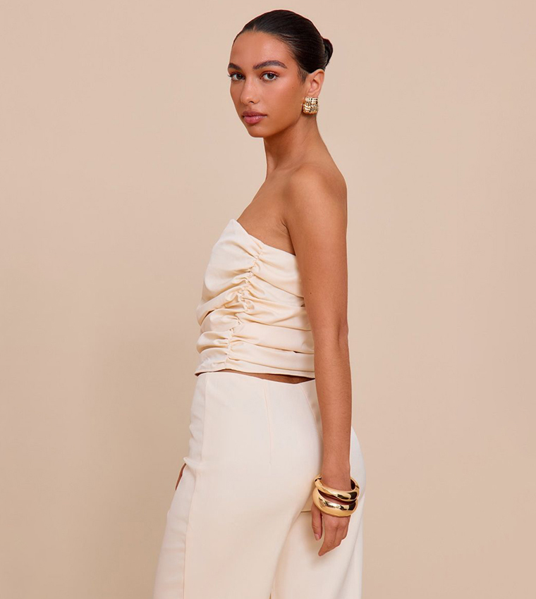 Tailored Woven Ruched Bandeau Top