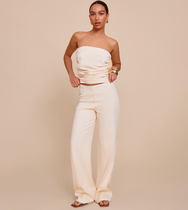 Tailored Woven Ruched Bandeau Top
