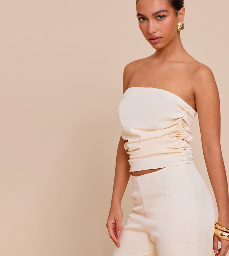 Tailored Woven Ruched Bandeau Top